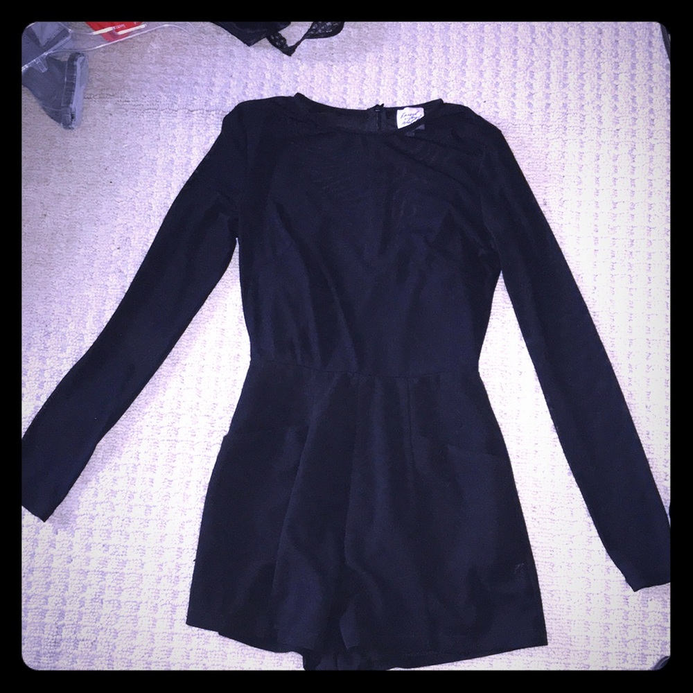 Mesh long sleeve black romper